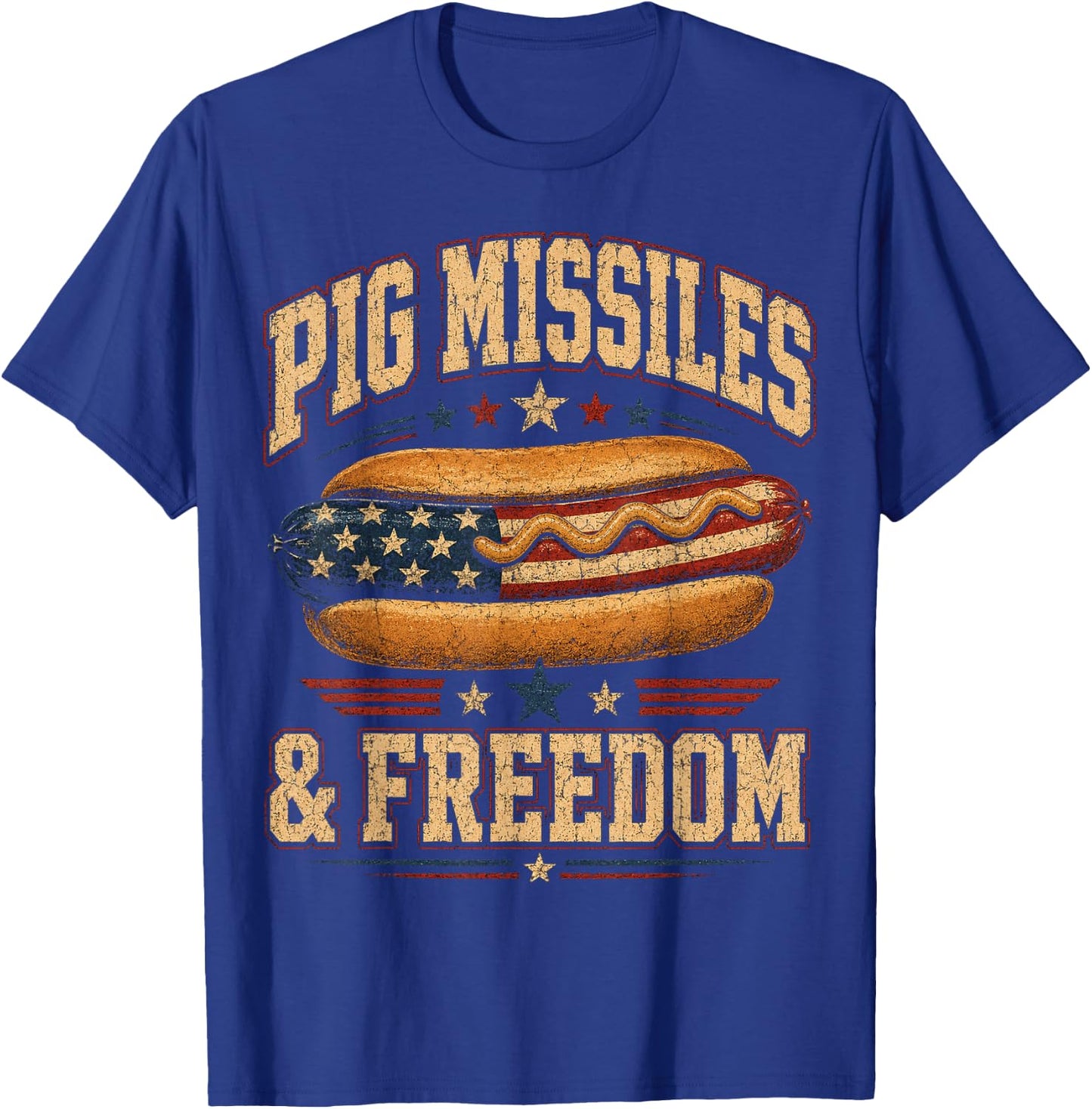Funny Hotdog Pig Missiles Freedom 4th of July BBQ Patriotic T-Shirt - T-Shirt | Royal