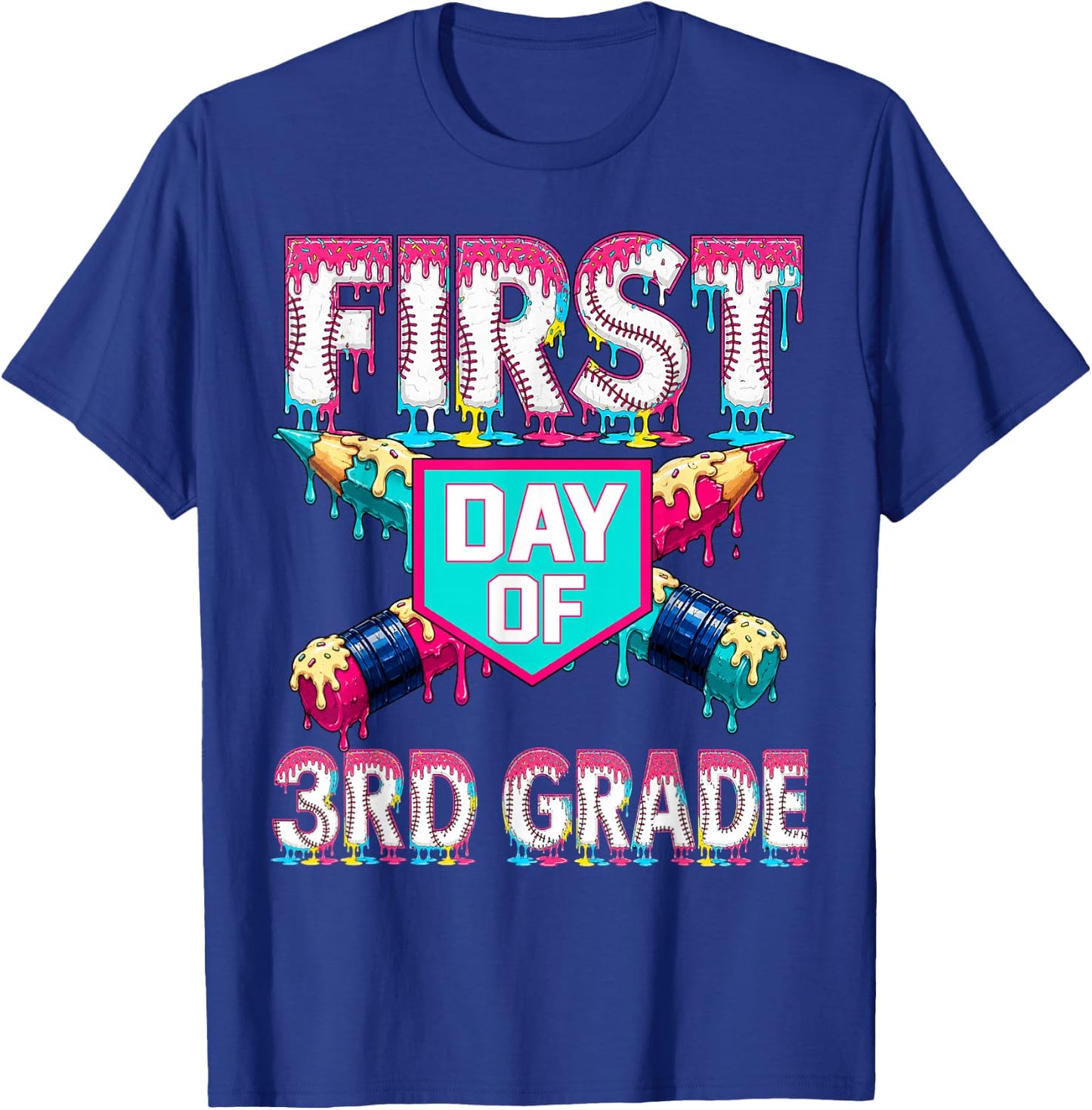 First Day School 3rd Grade Third Drip Baseball Teacher Boy T-Shirt - T-Shirt | Royal