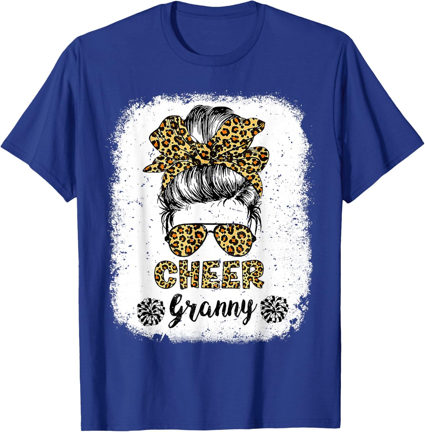 Cheer Granny Leopard Messy Bun Cheerleader Bleached T-Shirt - T-Shirt | Royal