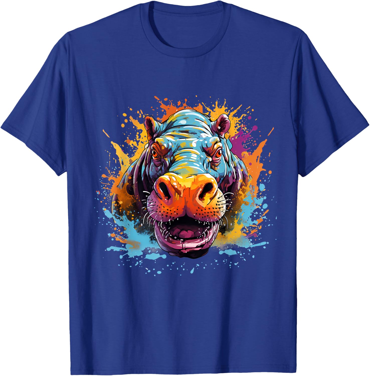 Hippo Hippopotamus Colourful Portrait Motif Artwork Splash T-Shirt - T-Shirt | Royal