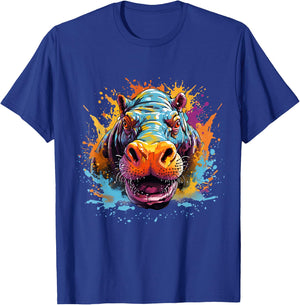 Hippo Hippopotamus Colourful Portrait Motif Artwork Splash T-Shirt - T-Shirt | Royal
