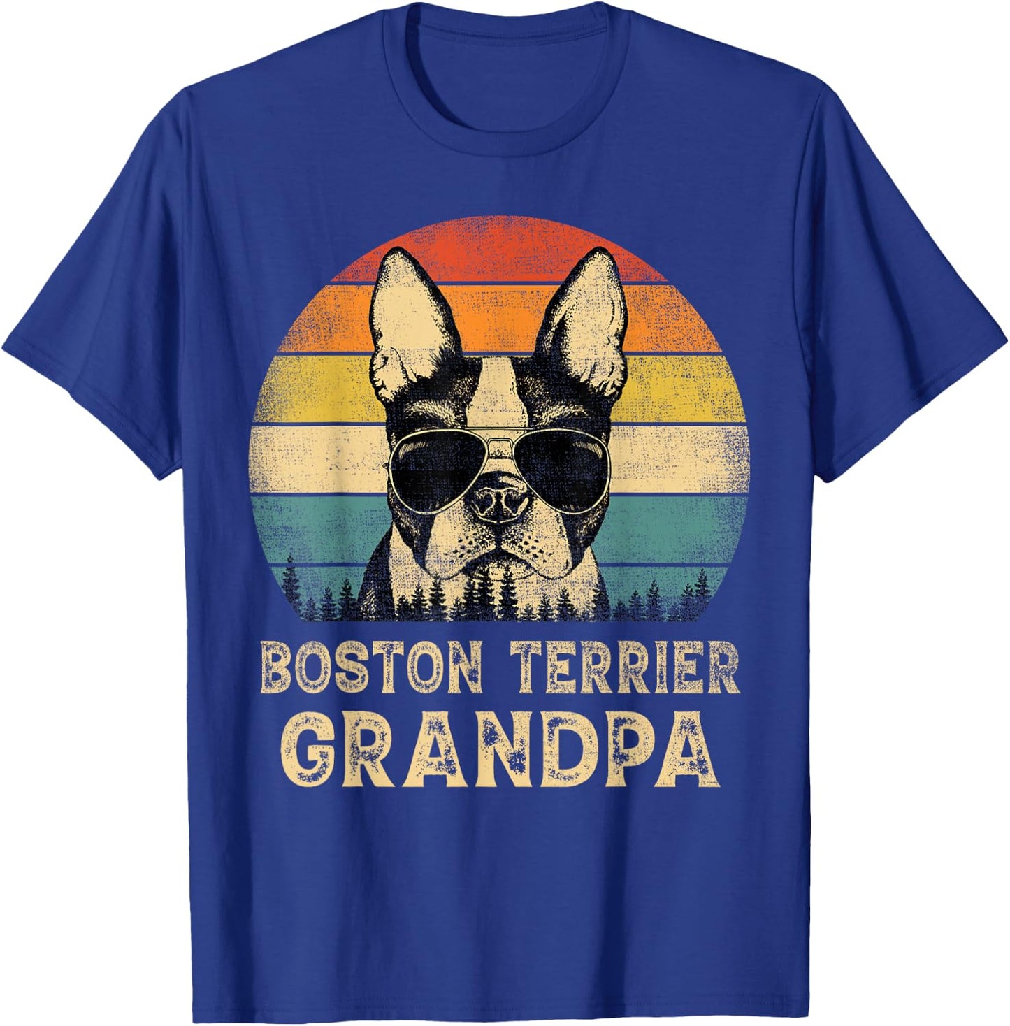Vintage Boston Terrier Grandpa Dog Lovers Father's Day T-Shirt - T-Shirt | Royal