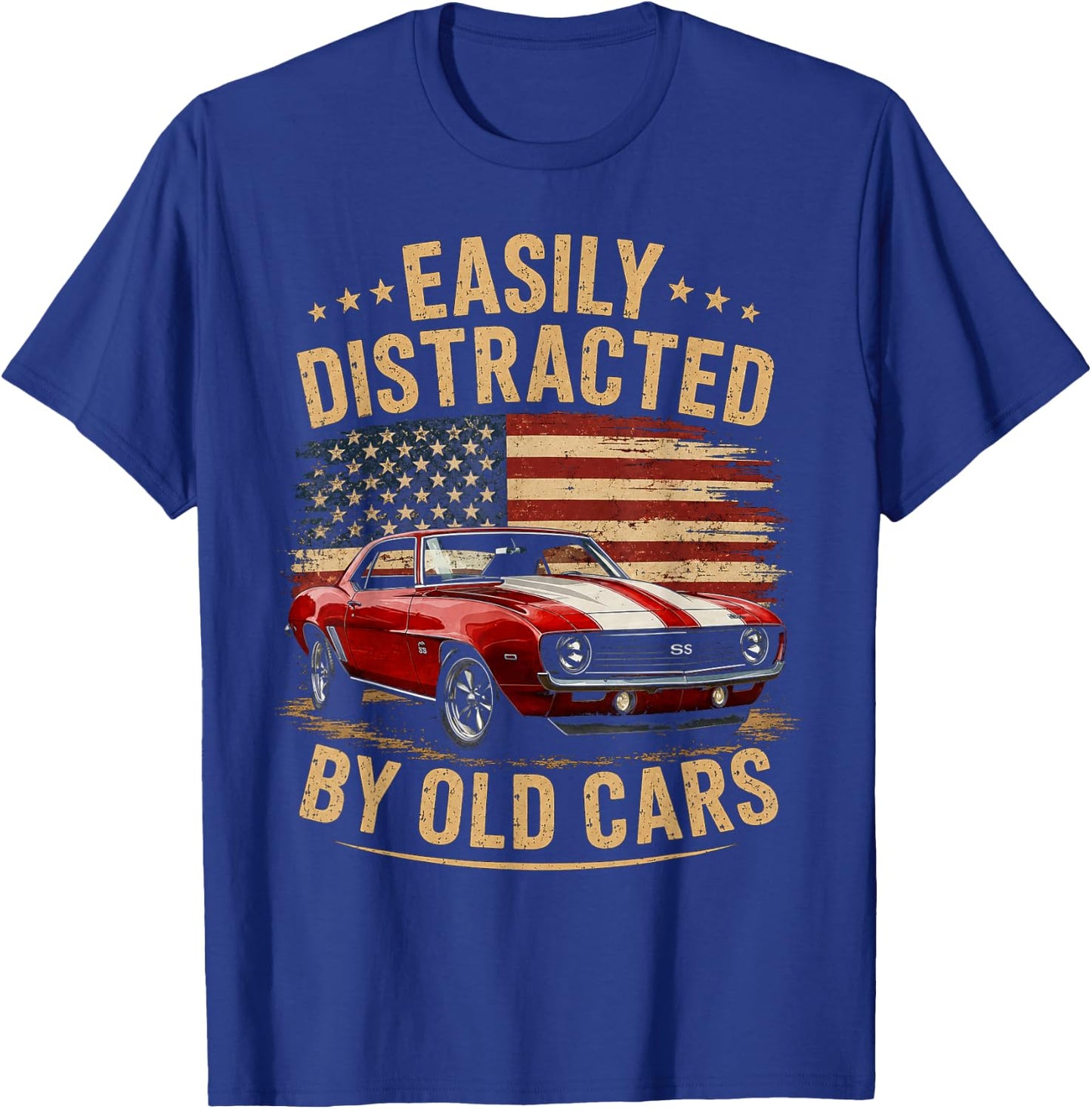 Easily Distracted by Old Cars Classic Car Guy Funny Vintage T-Shirt - T-Shirt | Royal