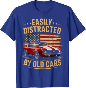 Easily Distracted by Old Cars Classic Car Guy Funny Vintage T-Shirt - T-Shirt | Royal