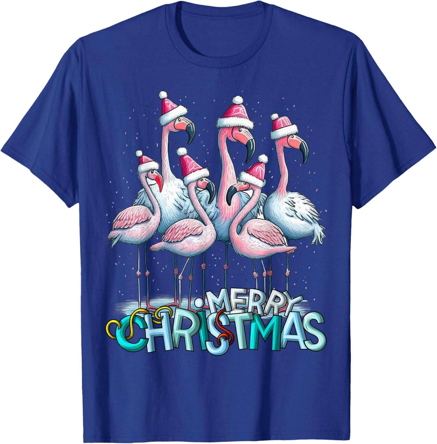 Merry Christmas Flamingo Squad Tropical Style T-Shirt - T-Shirt | Royal