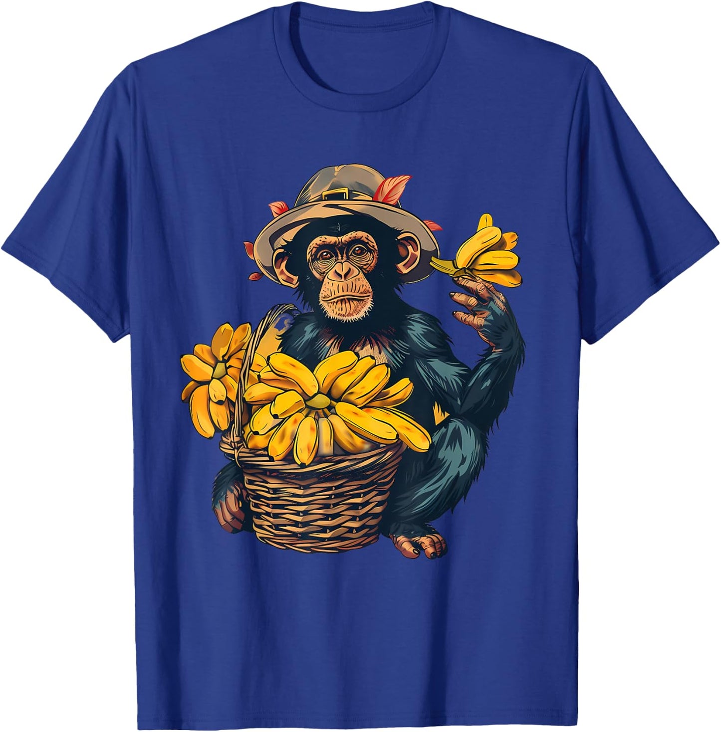 Banana Monkey Farmer Drawing Artwork Banana Fruit T-Shirt - T-Shirt | Royal