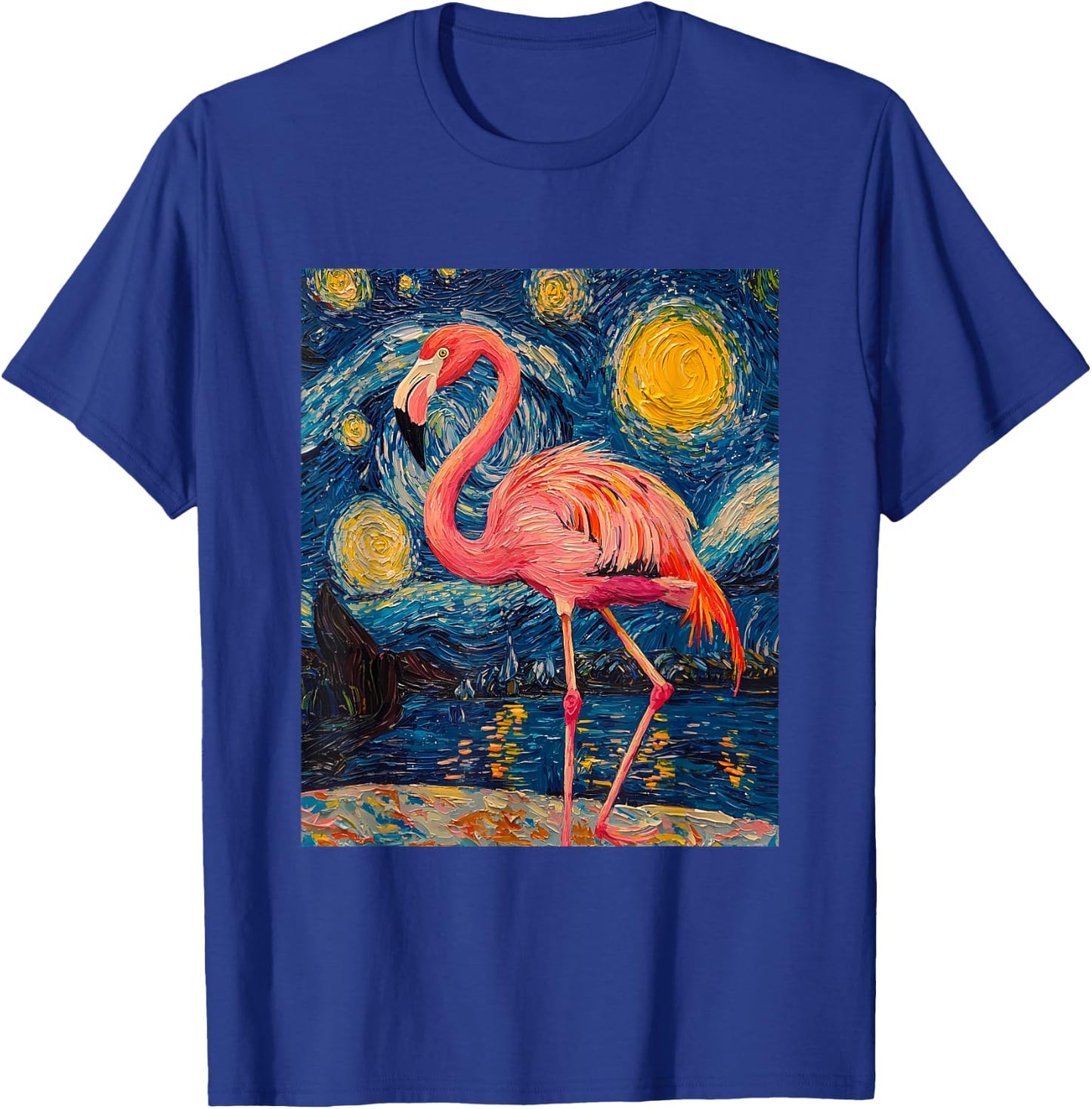 Cute Flamingo - Van Gogh Style - Starry Night T-Shirt - T-Shirt | Royal