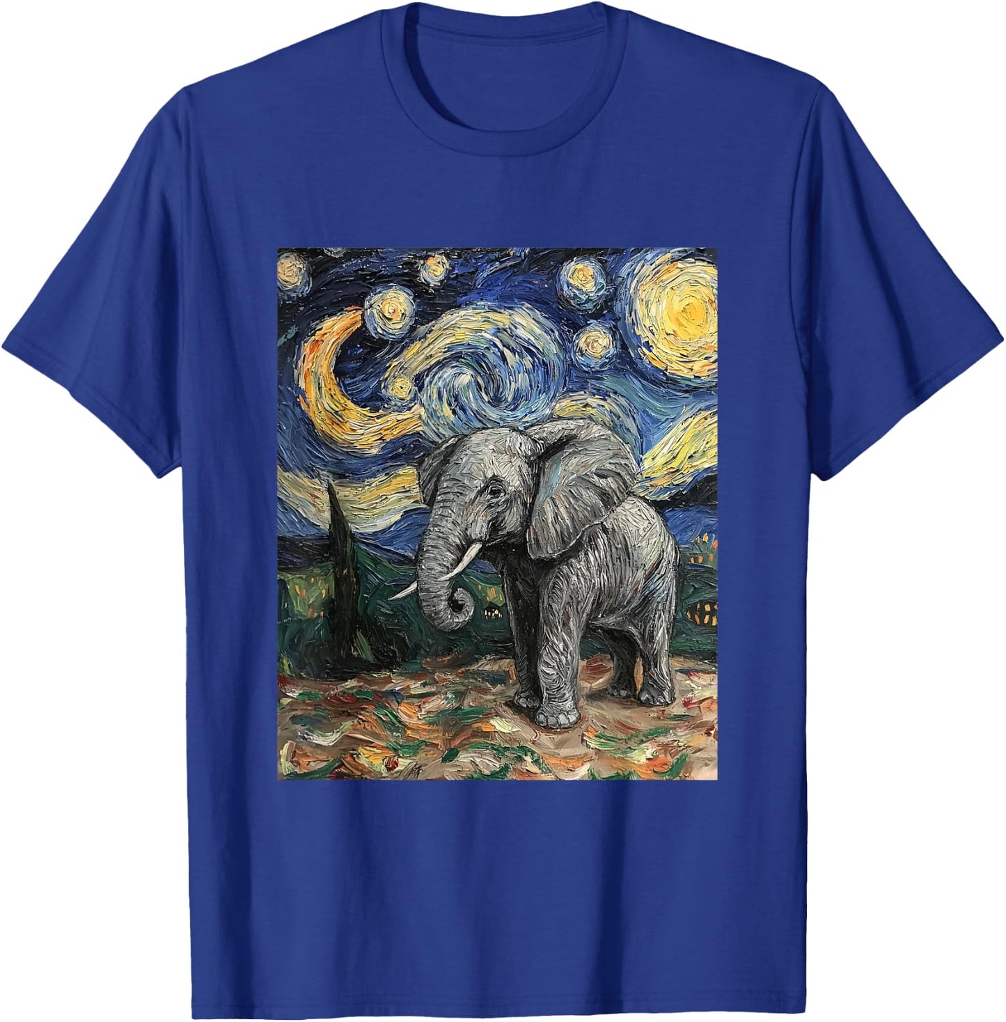 Cute Elephant Africa - Van Gogh Style - Starry Night T-Shirt - T-Shirt | Royal