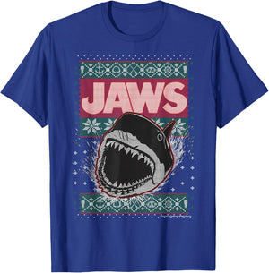Jaws Christmas Ugly Sweater T-Shirt - T-Shirt | Royal