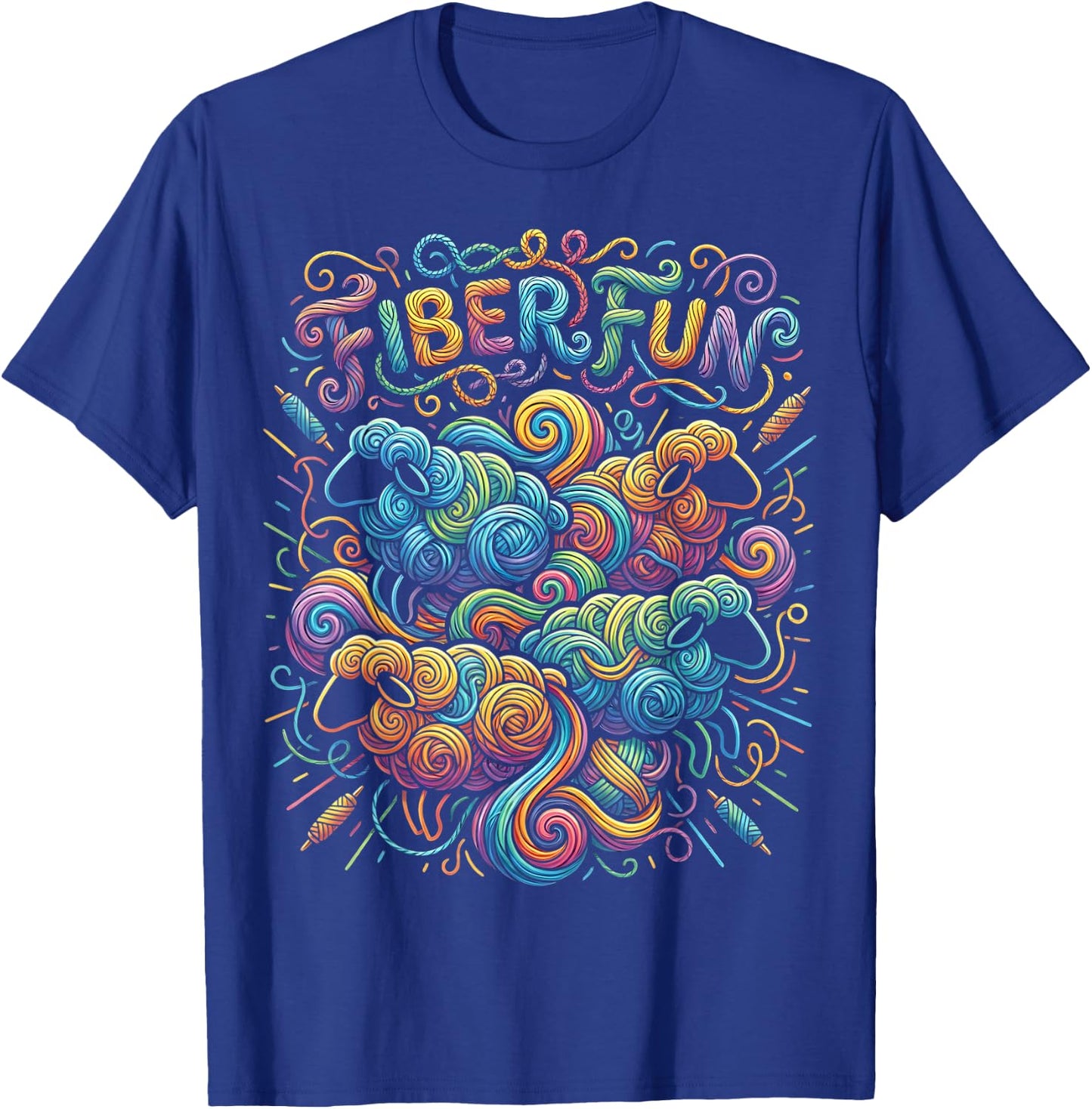 Fiber Fun Sheep Yarn Spinning Wool Crafting & Fiber Art T-Shirt - T-Shirt | Royal