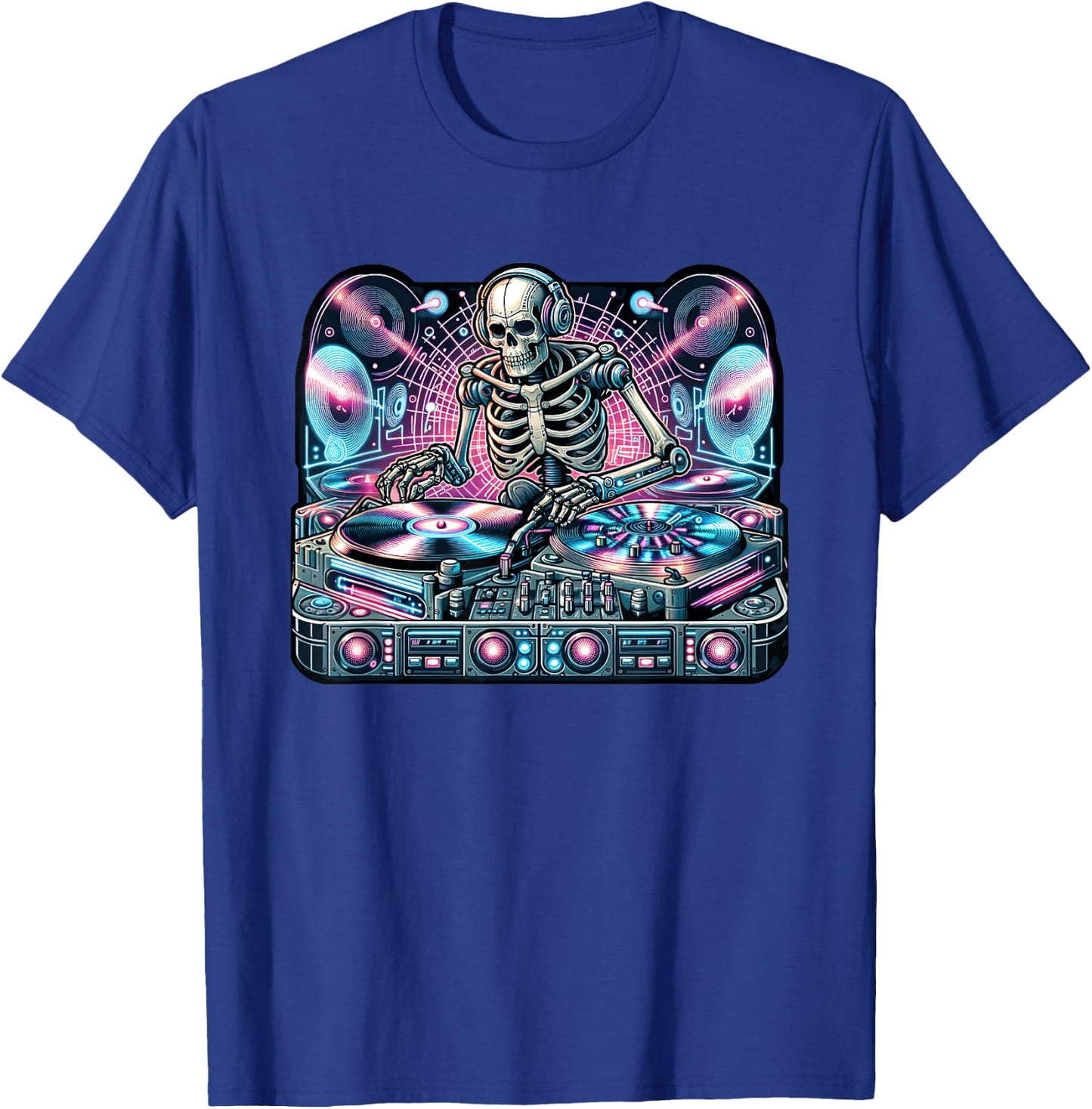 Cyberpunk Music DJ Robotic Skeleton Streetwear Spin Master T-Shirt - T-Shirt | Royal