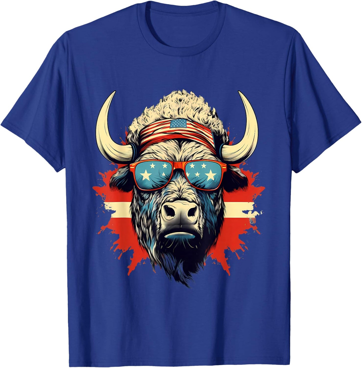 Buffalo America USA Sunglasses Animal Art Bison Splash T-Shirt - T-Shirt | Royal