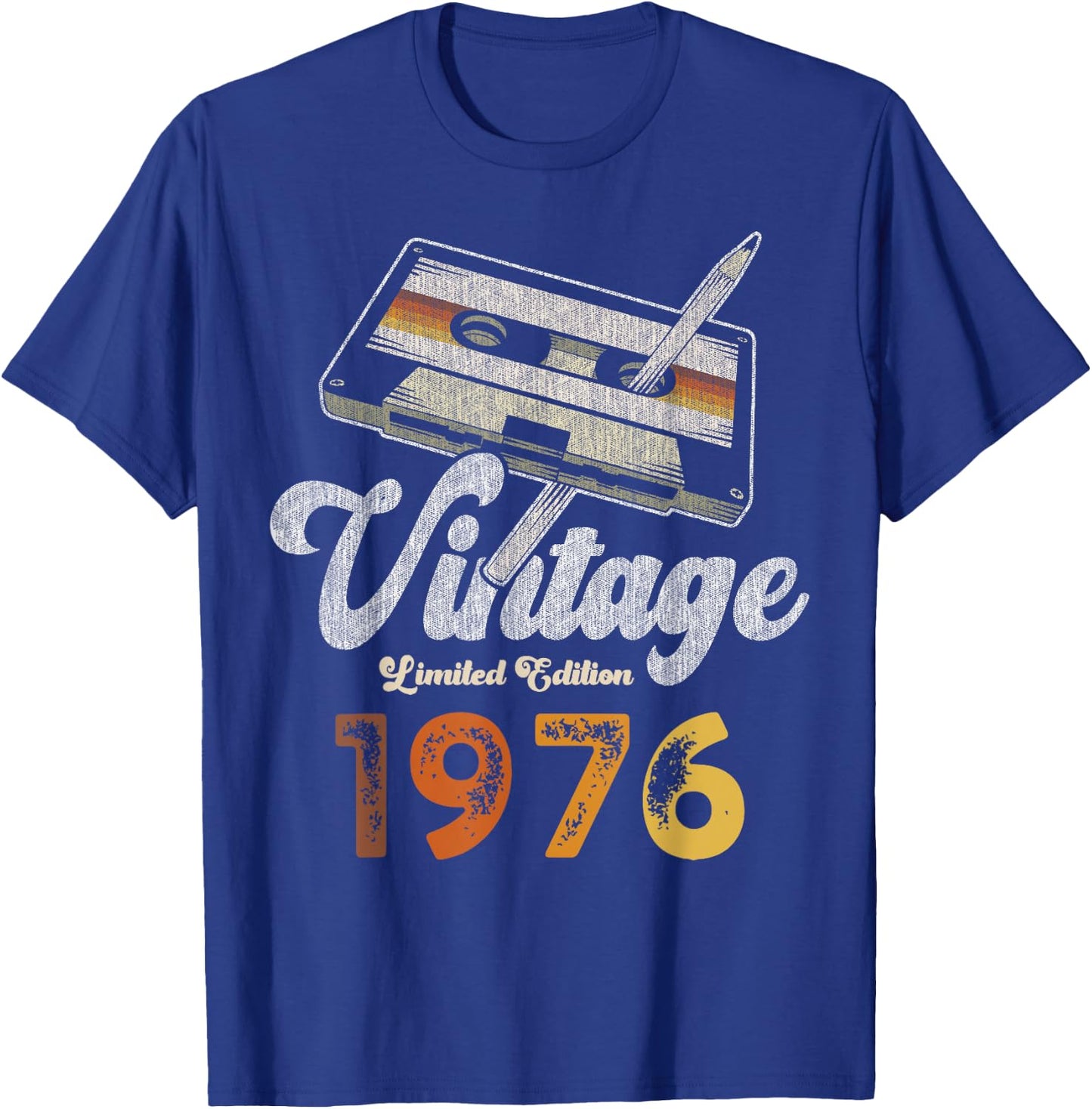 Vintage 1976 Cassette Pencil 49th Birthday T-Shirt - T-Shirt | Royal