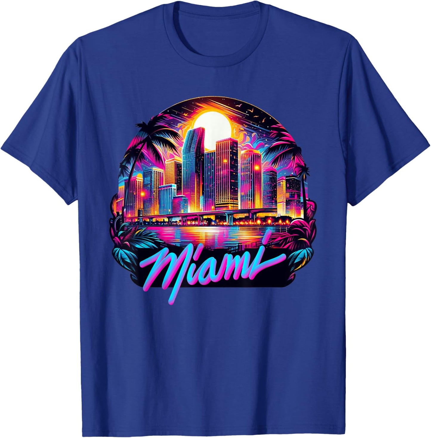 Miami City Men Florida Vibrant Colorful Souvenir Miami , Black, S T-Shirt - T-Shirt | Royal