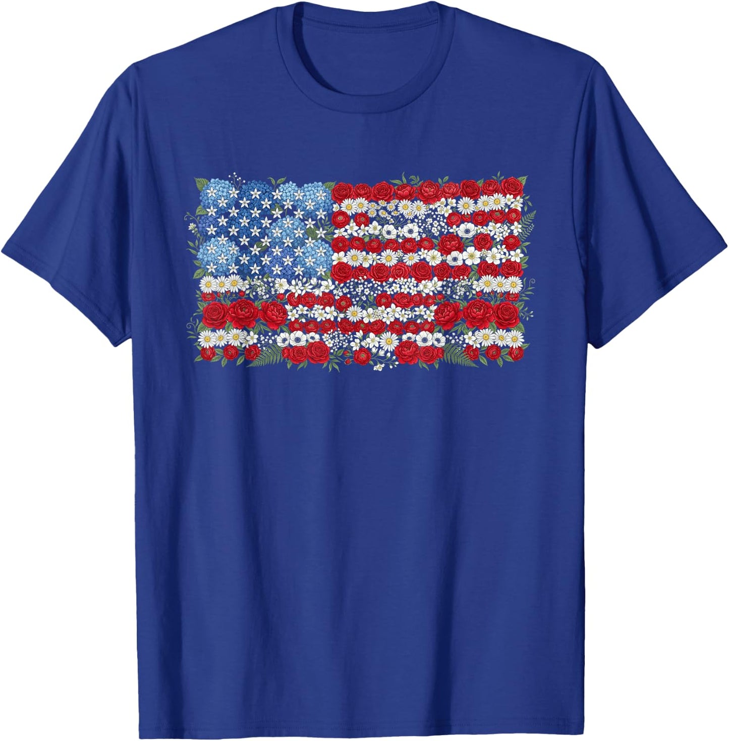 USA Floral American Flag Flower 4th of July T-Shirt - T-Shirt | Royal