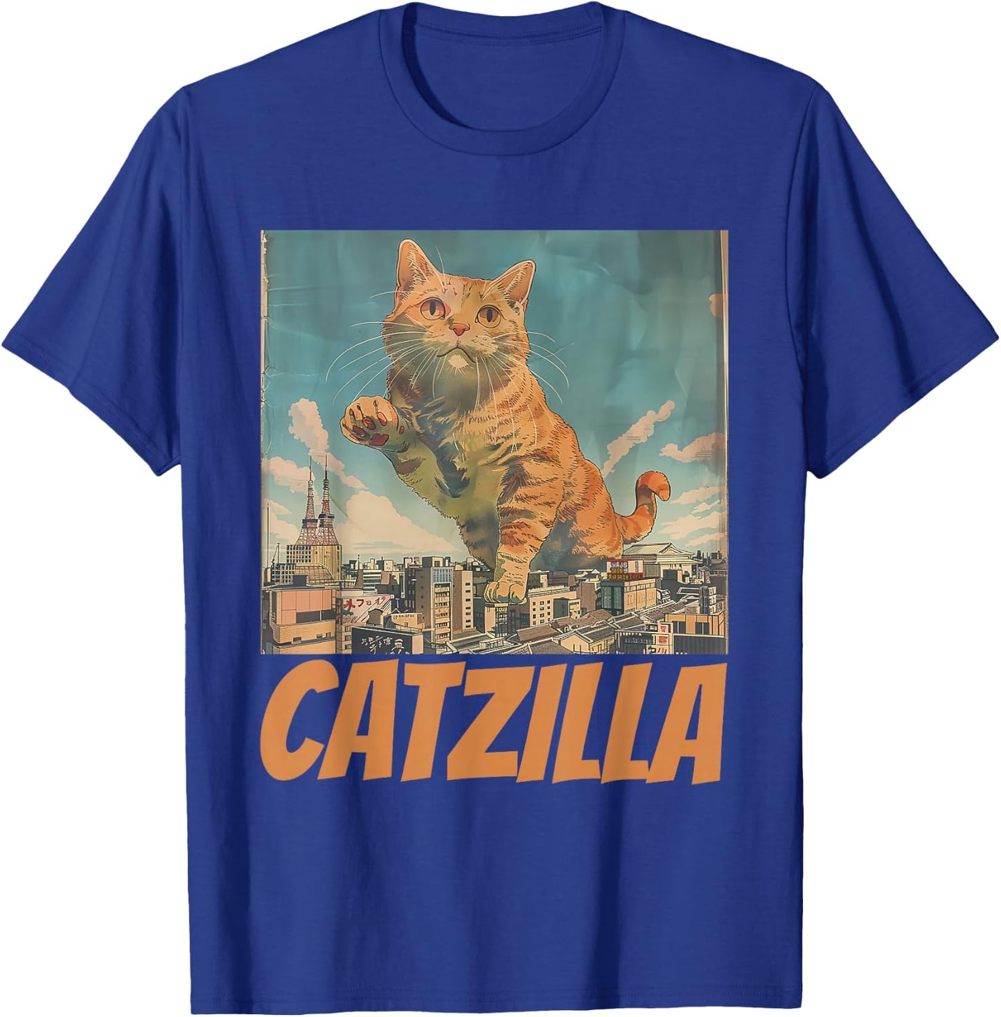 Funny Orange Cat Catzilla Japanese Art Women T-Shirt - T-Shirt | Royal
