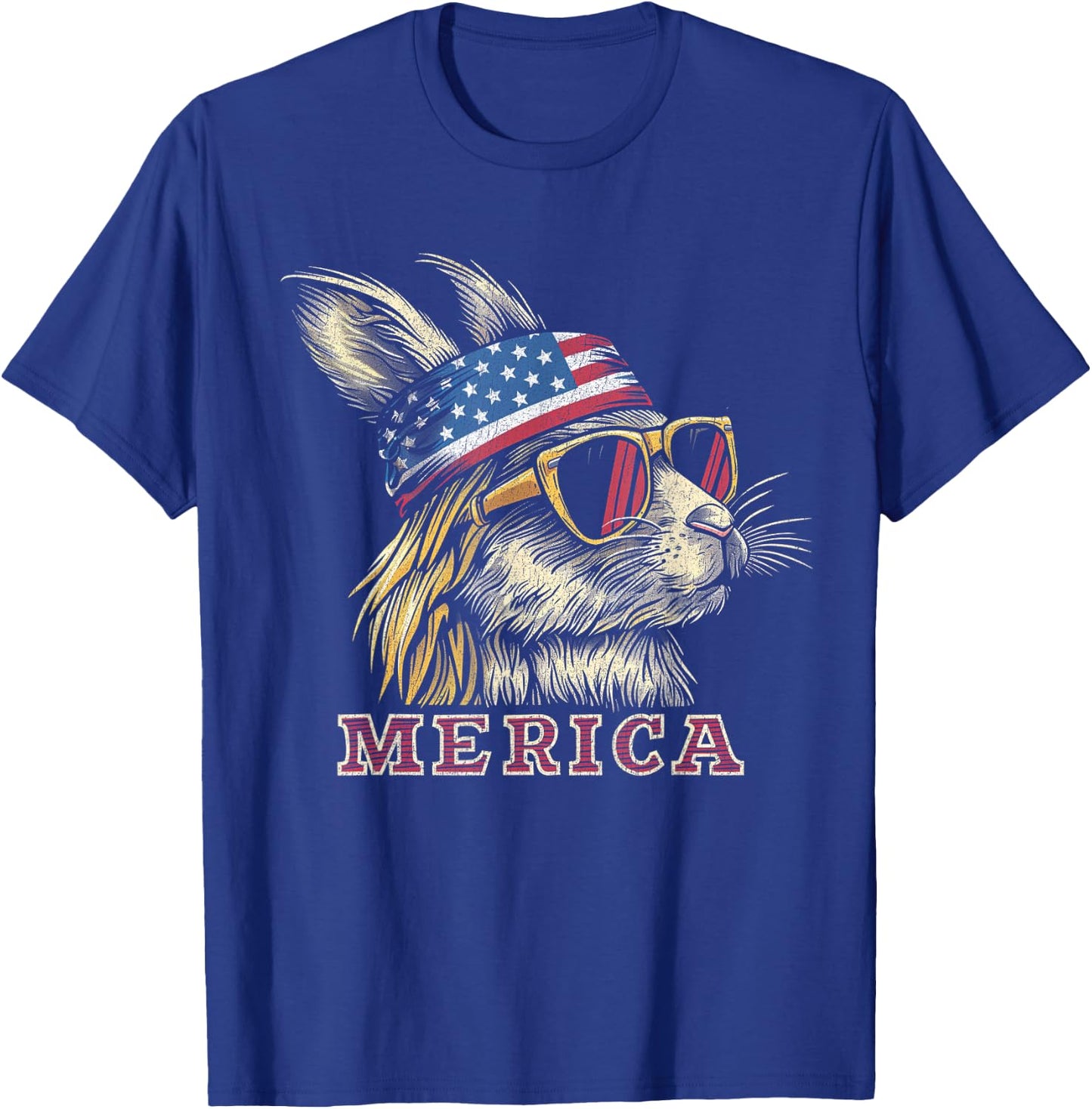 Rabbit Bunny - Patriotic 4th of July American Flag Mullet T-Shirt - T-Shirt | Royal