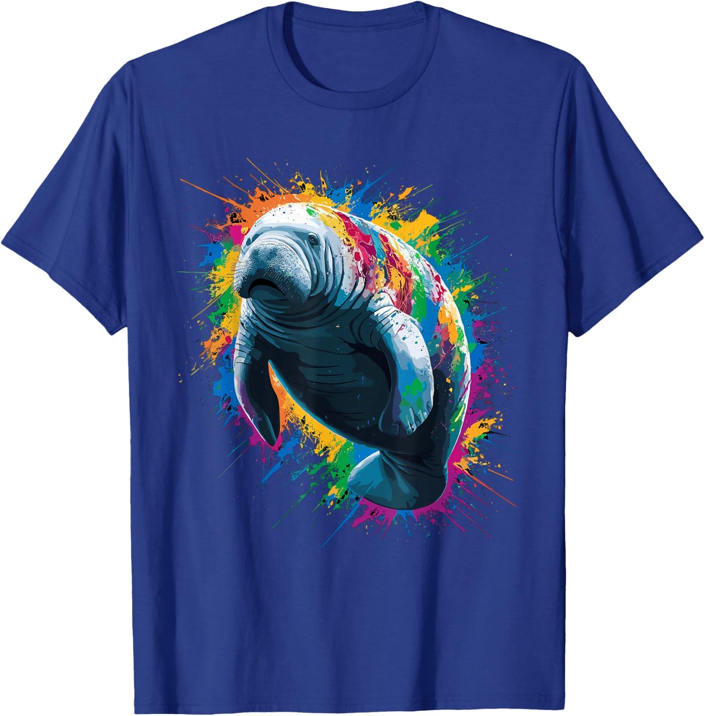 Colorful Paint Splash Manatee Art Graphic T-Shirt - T-Shirt | Royal