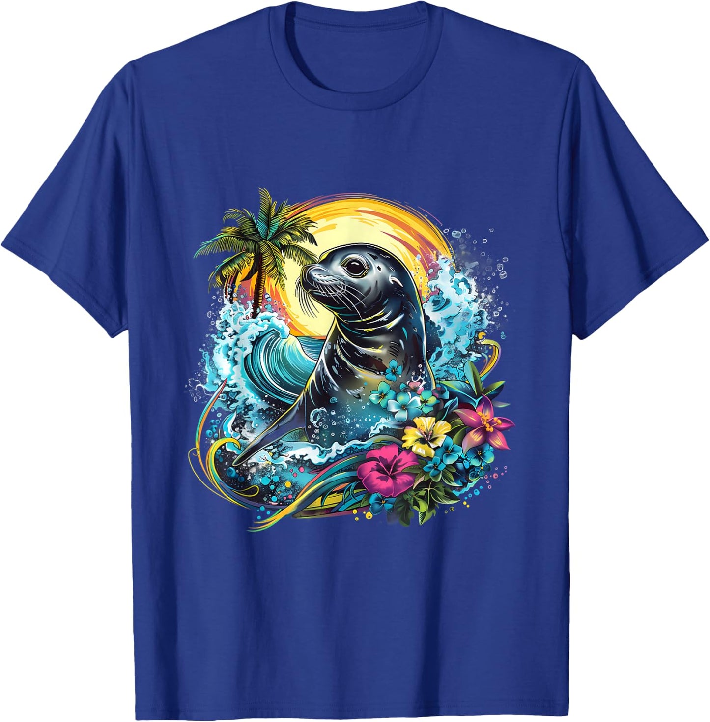 Seal Floral Marine Mammal Motif Seal Lover Ocean Sea Animal T-Shirt - T-Shirt | Royal