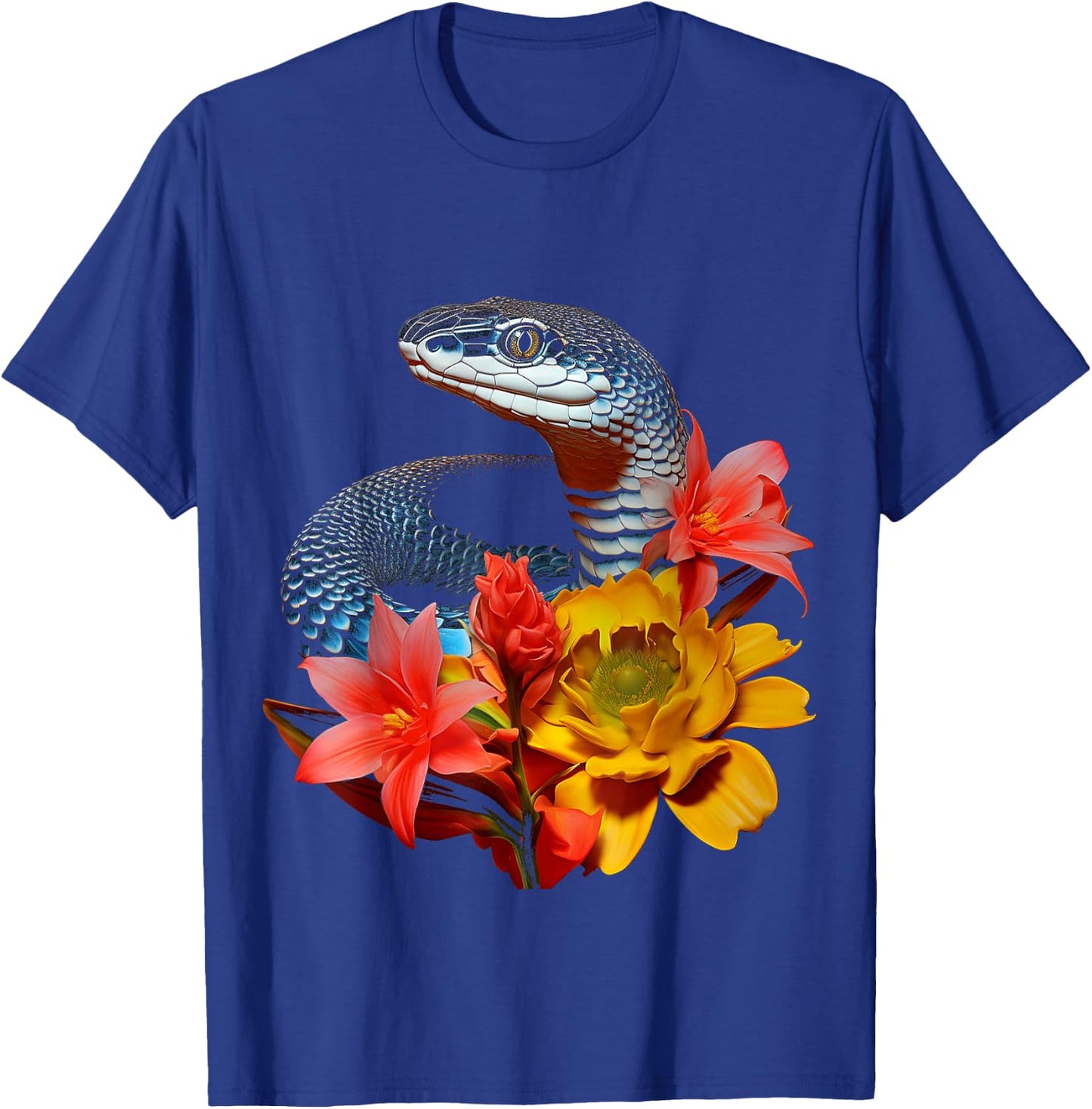 Snake Love Flowers Animal Portrait Art Graphic Snake T-Shirt - T-Shirt | Royal