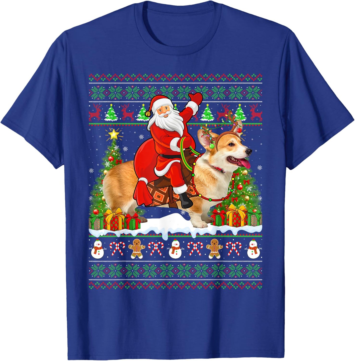 Corgi Dog Lover Funny Ugly Santa Riding Corgi Christmas T-Shirt - T-Shirt | Royal