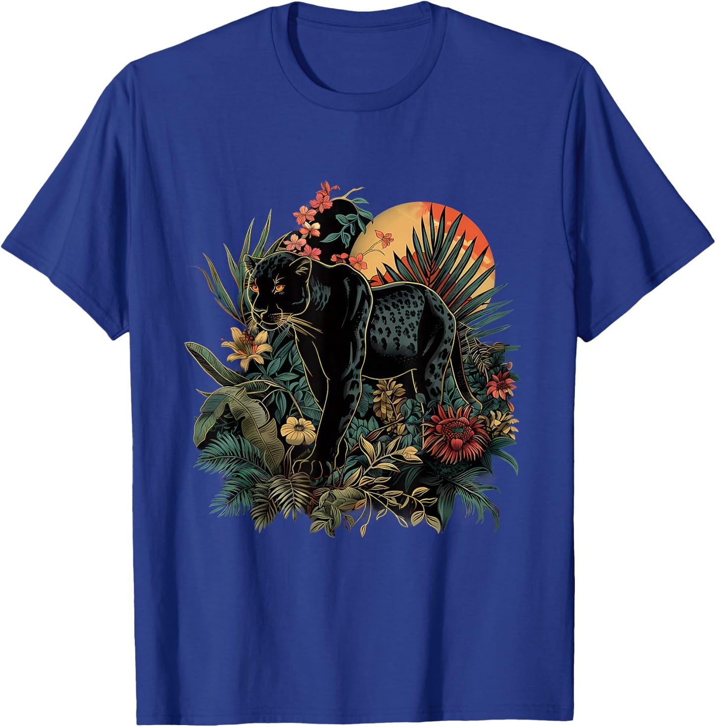 Panther Jungle Nature Artwork Moon Tropical Animal Art T-Shirt - T-Shirt | Royal