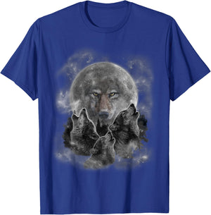 Three Wolves Howling, Full Moon w Wolf Silhouette T-Shirt - T-Shirt | Royal