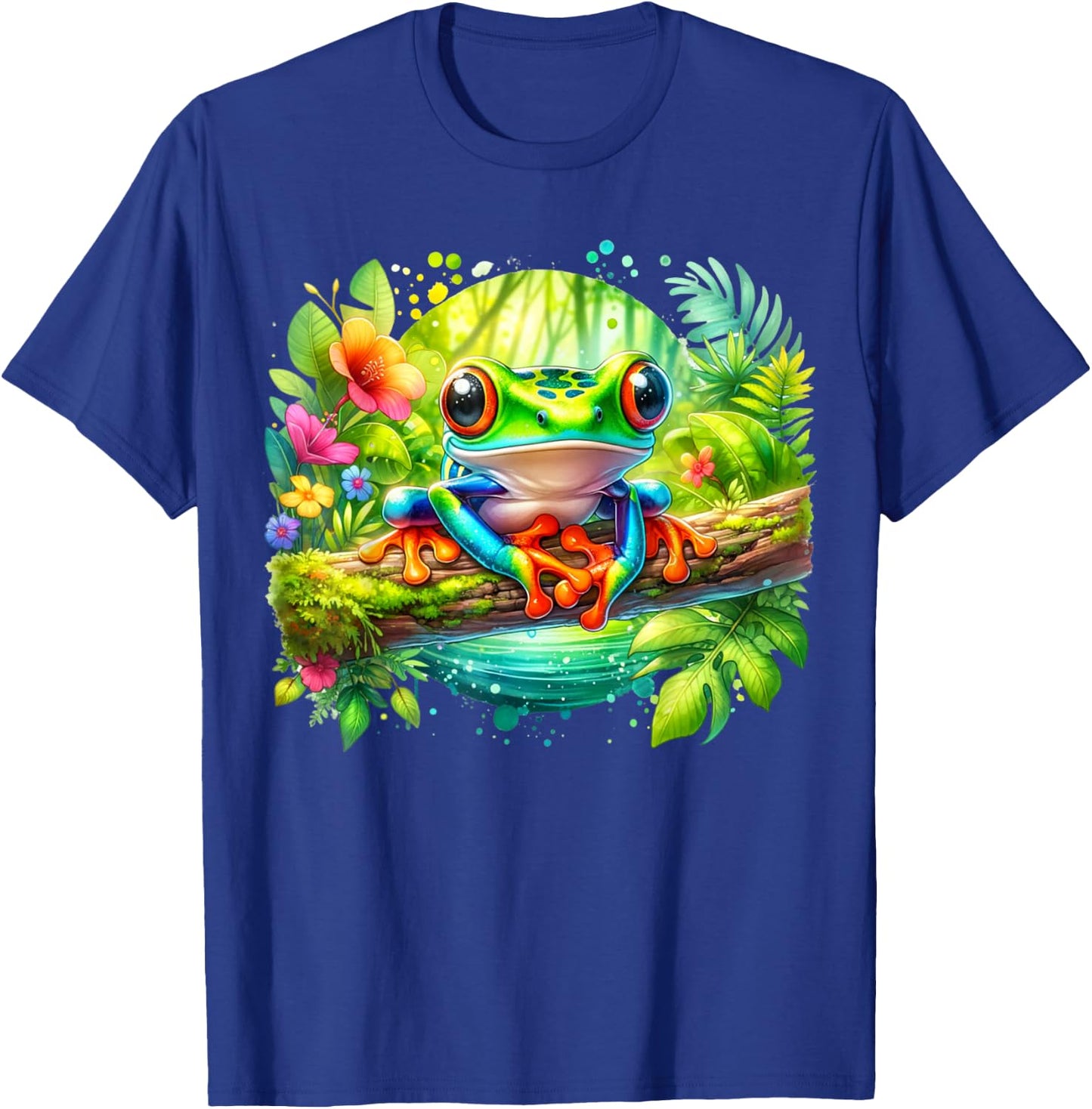 Cute Red Eyed Tree Frog In Vibrant Tropical Jungle Setting T-Shirt - T-Shirt | Royal