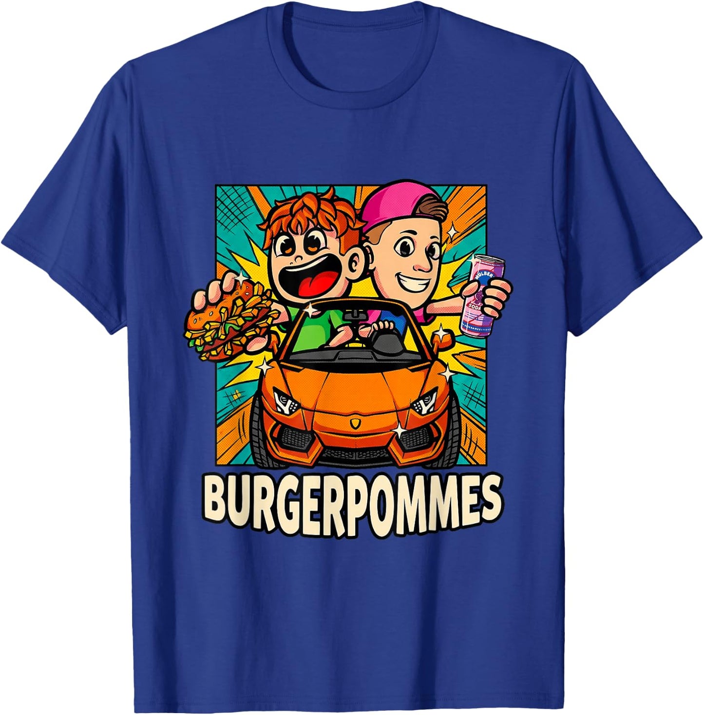 Burger.Pommes Pop Art Comic Style Sportwagen Snack T-Shirt - T-Shirt | Royal