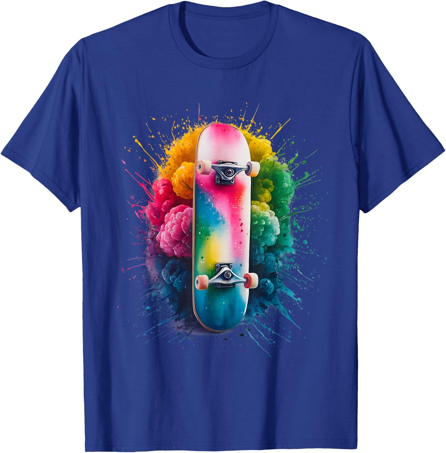 Skater Men's Women's Colourful Watercolour Skateboarding , black T-Shirt - T-Shirt | Royal