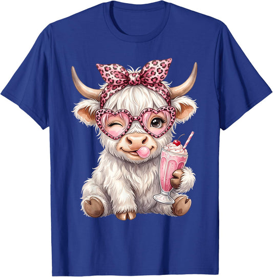 Scottish Highland Cow Eating Gum Bubblegum T-Shirt - T-Shirt | Royal