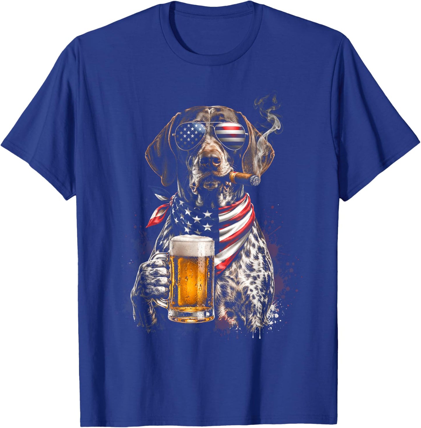4th of July Patriotic Dog Beer Cigar Sunglasses Funny T-Shirt - T-Shirt | Royal