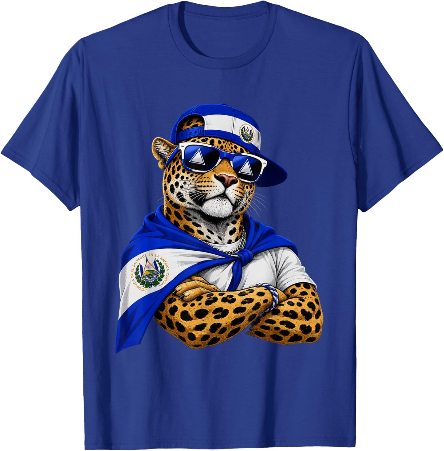 El Salvador National Pride Jaguar Flag T-Shirt - T-Shirt | Royal