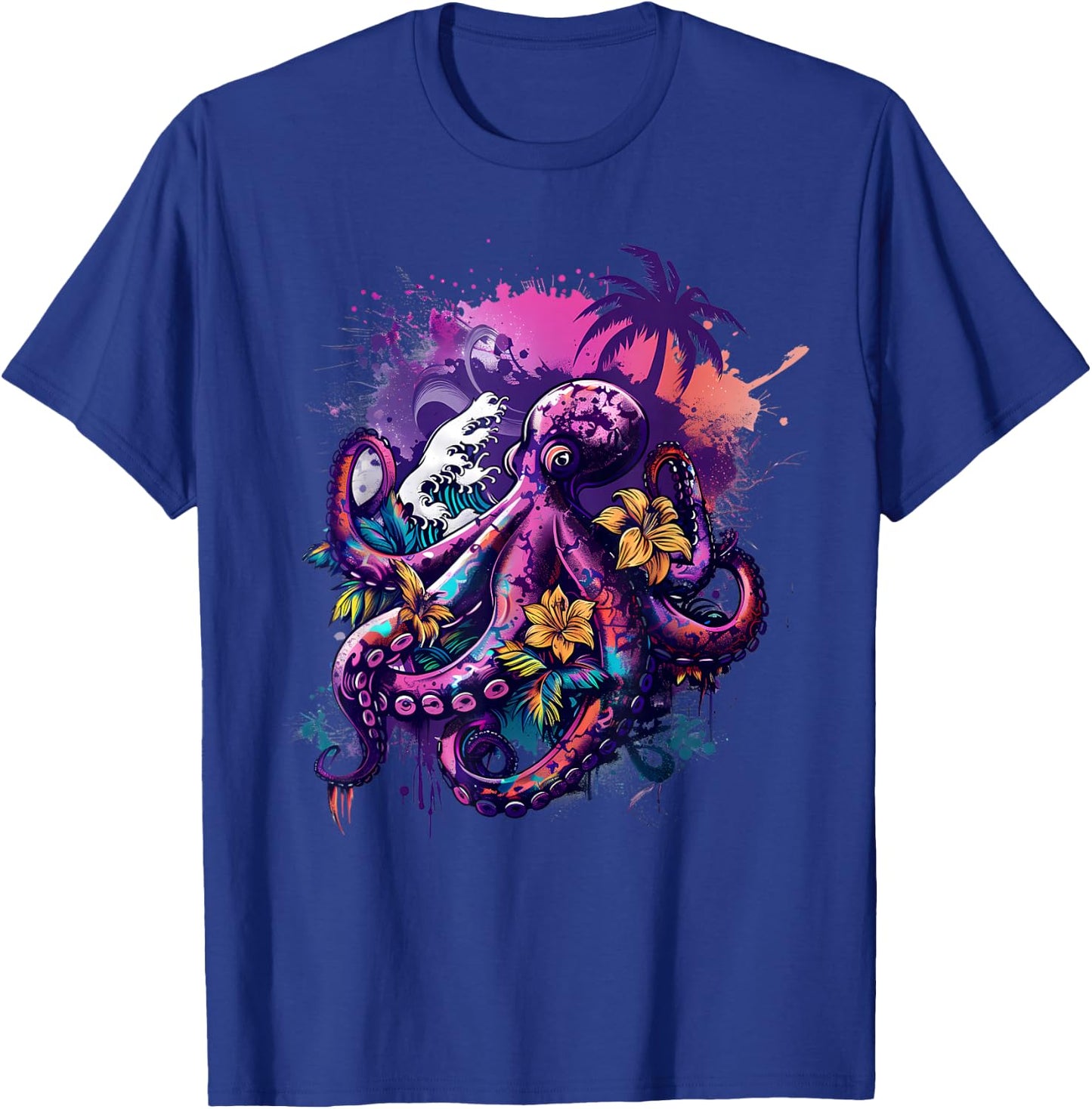 Octopus Sea Creature Artwork Floral Kraken Sea Ocean Octopus T-Shirt - T-Shirt | Royal