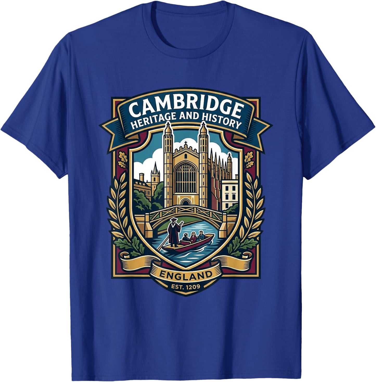 Cambridge England UK Born Bred T-Shirt - T-Shirt | Royal