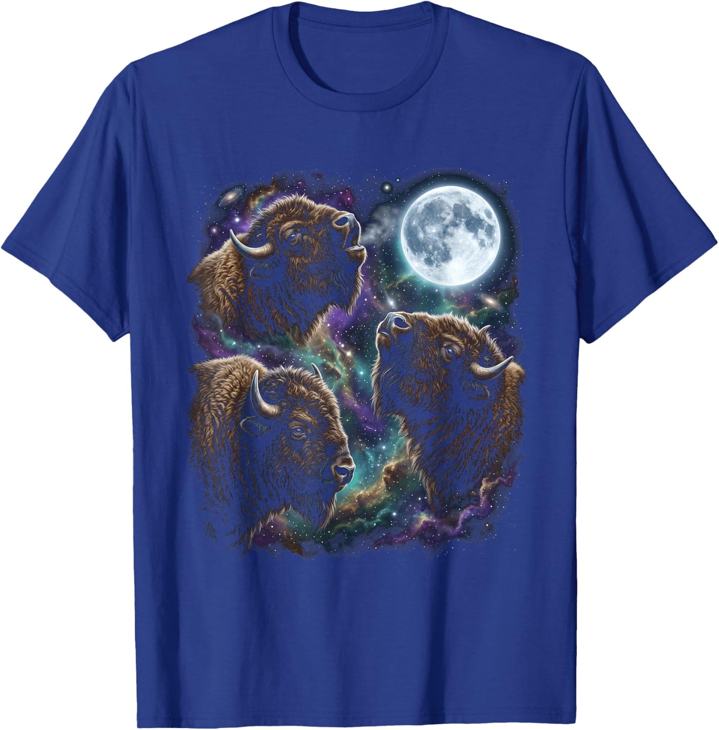 Three Bison Howling At The Moon Buffalo T-Shirt - T-Shirt | Royal