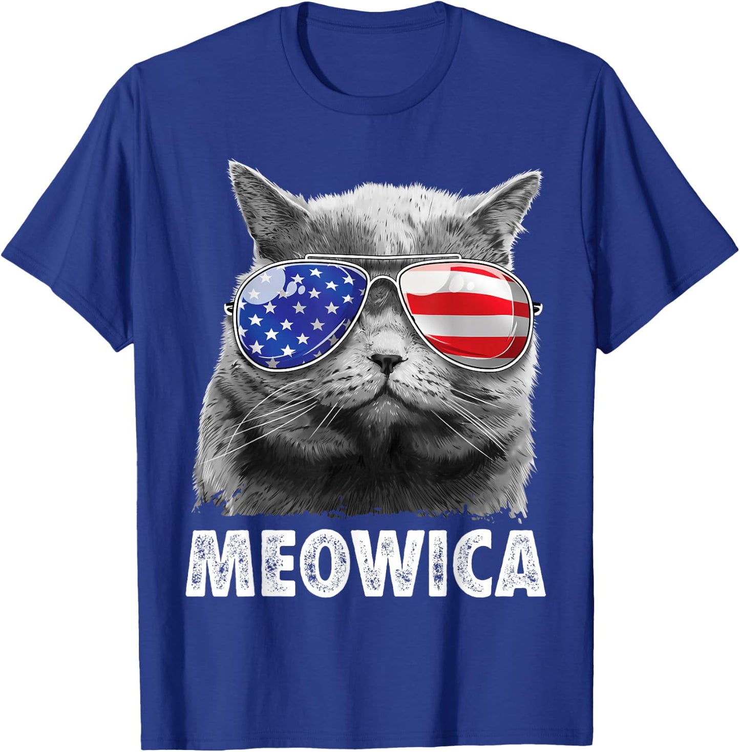 Meowica Cat 4th of July Merica Men Women USA American Flag T-Shirt - T-Shirt | Royal