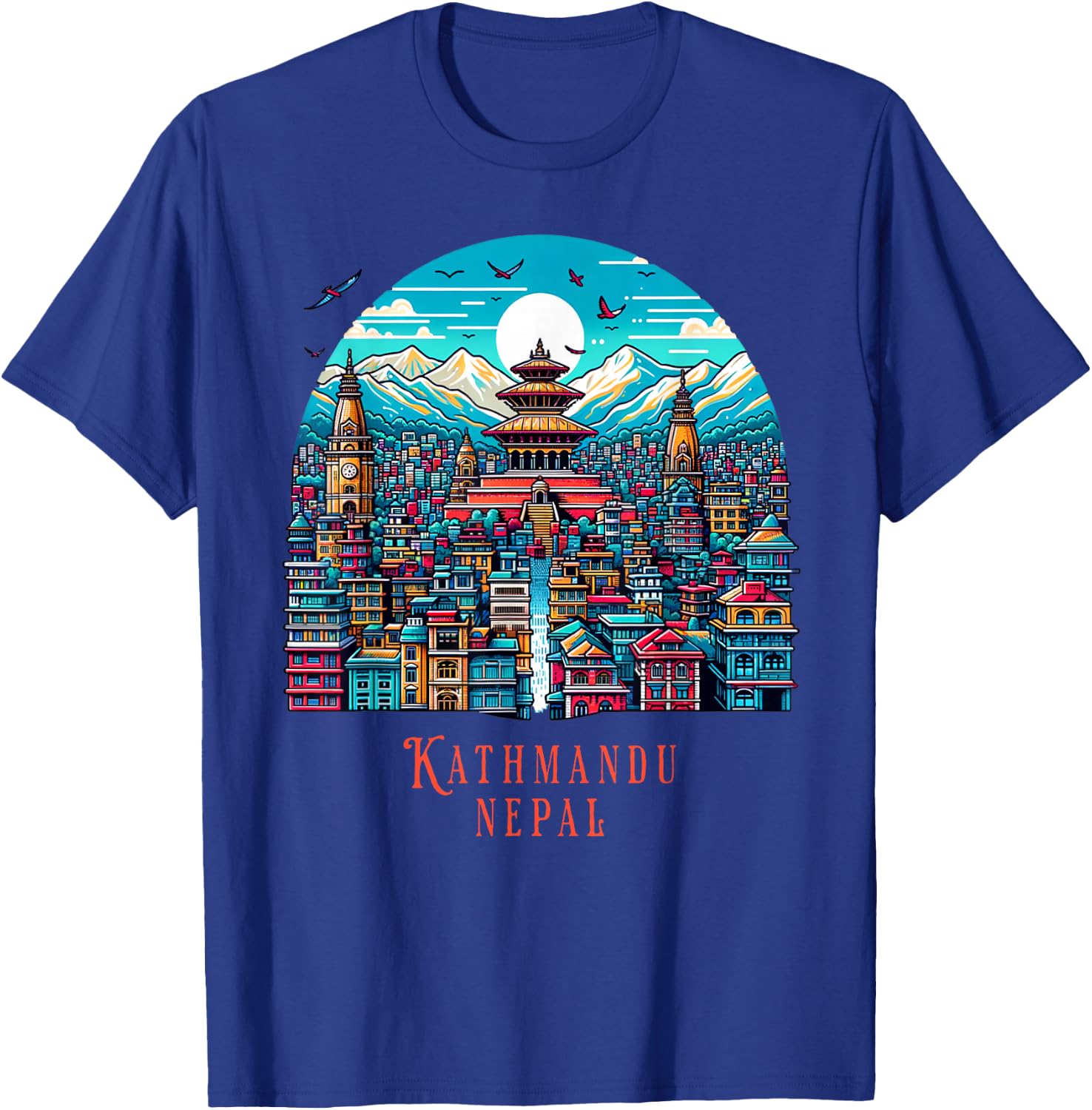 Kathmandu Skyline Nepal Himalayan Temple Mountains Kathmandu T-Shirt - T-Shirt | Royal