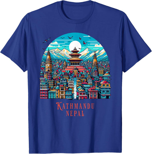 Kathmandu Skyline Nepal Himalayan Temple Mountains Kathmandu T-Shirt - T-Shirt | Royal