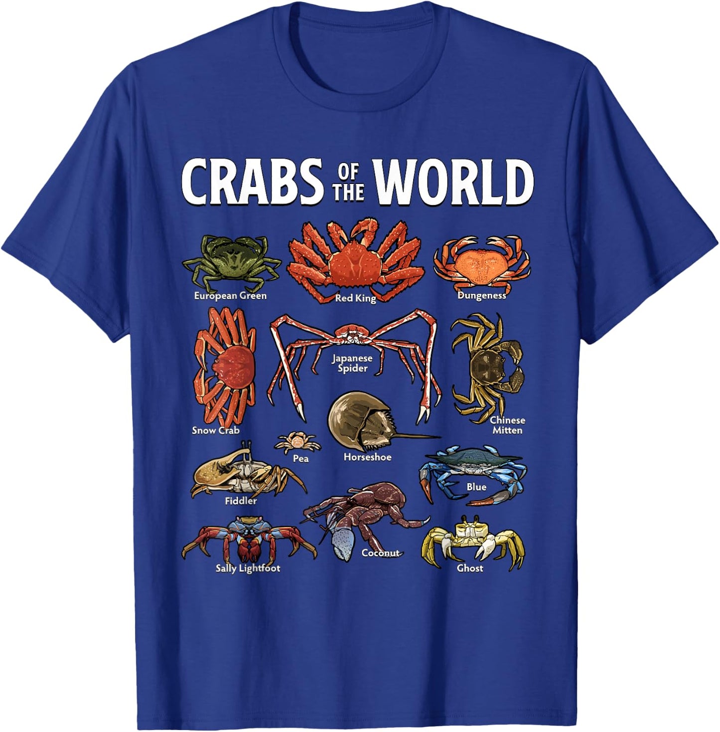 Crabs of the World Marine Life Crabs Illustration T-Shirt - T-Shirt | Royal