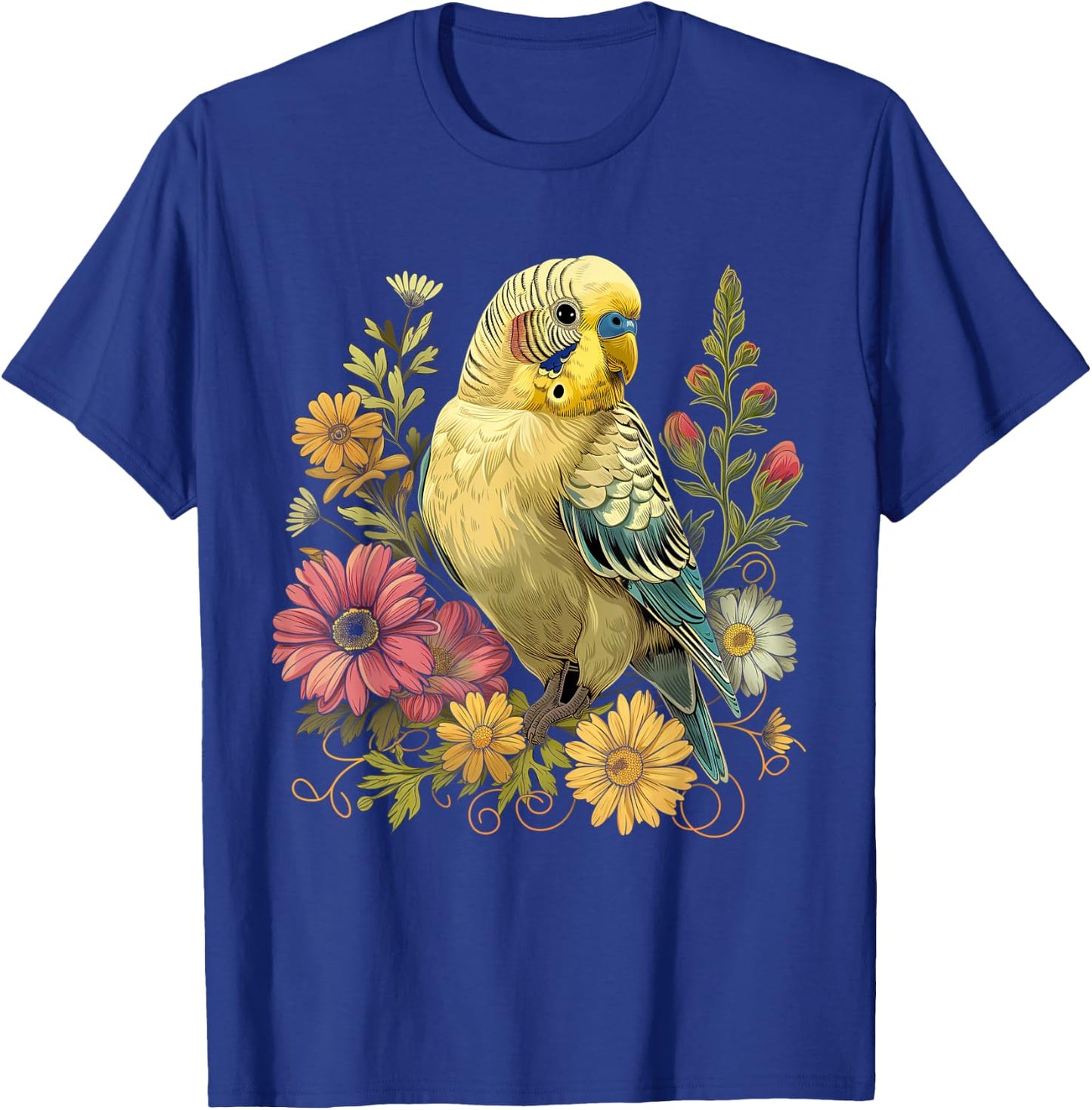 Budgie Parakeet Bird Mom Budgerigar Parrot Vintage Flower T-Shirt - T-Shirt | Royal