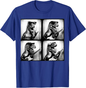 Dinosaur T rex Playing Electric Guitar. Dinosaur Photobooth T-Shirt - T-Shirt | Royal