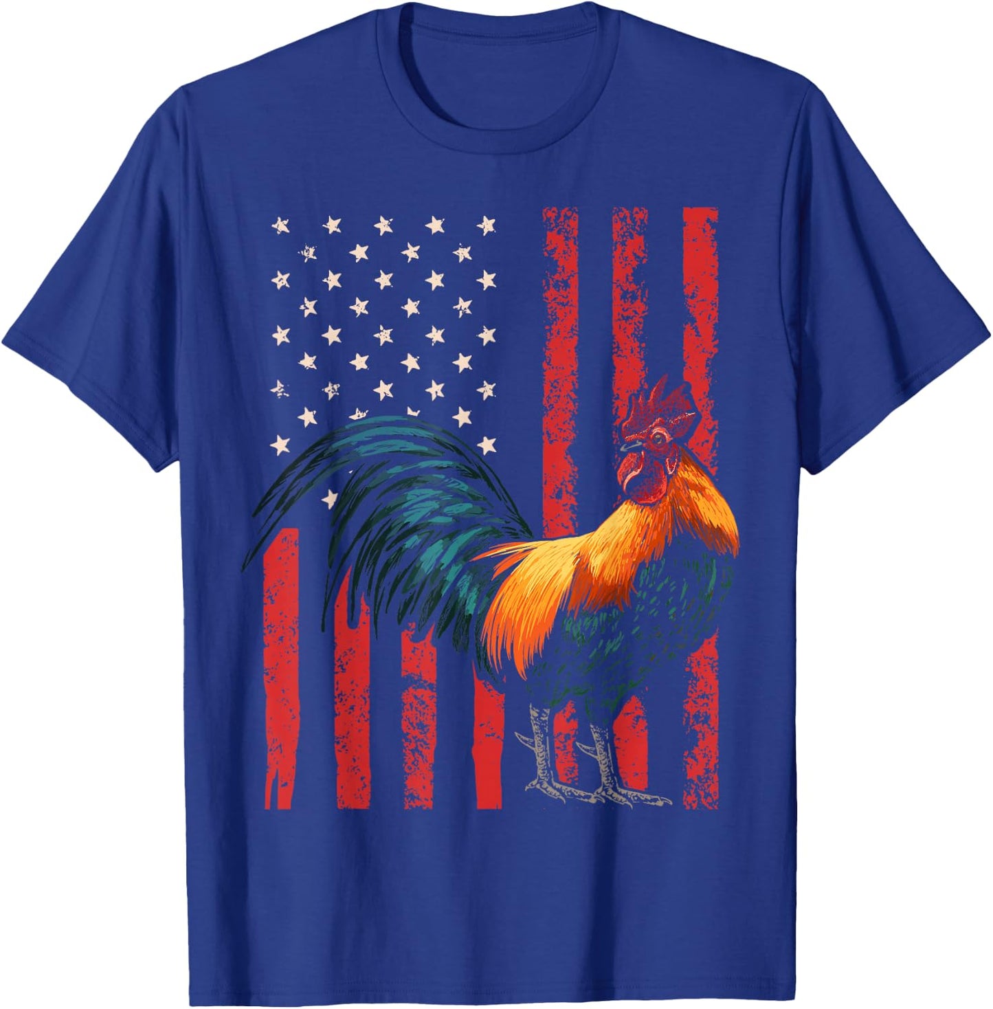 Rooster Chicken American Flag USA Fighting Cock T-Shirt - T-Shirt | Royal