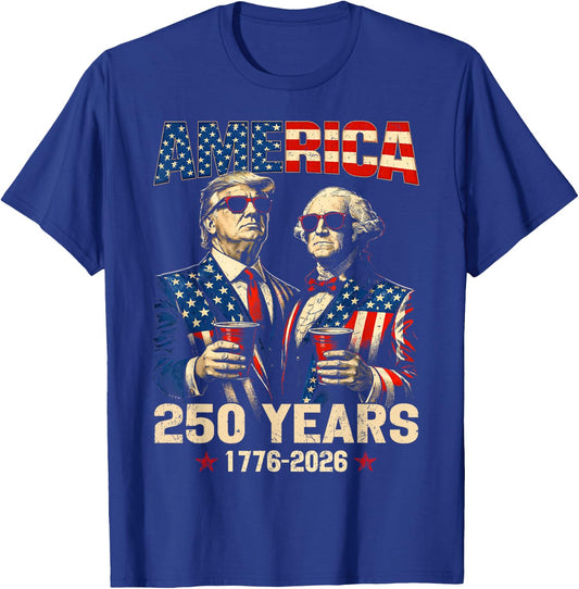 250 Years America Anniversary 250th Funny Trump Washington T-Shirt - T-Shirt | Royal