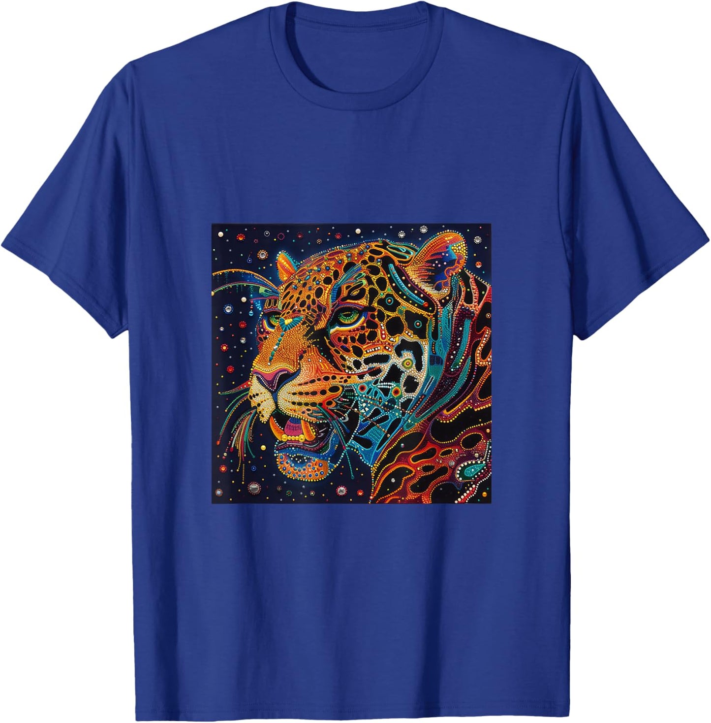 Jaguar Head Huichol Art Mexico Aztec Mayas T-Shirt - T-Shirt | Royal