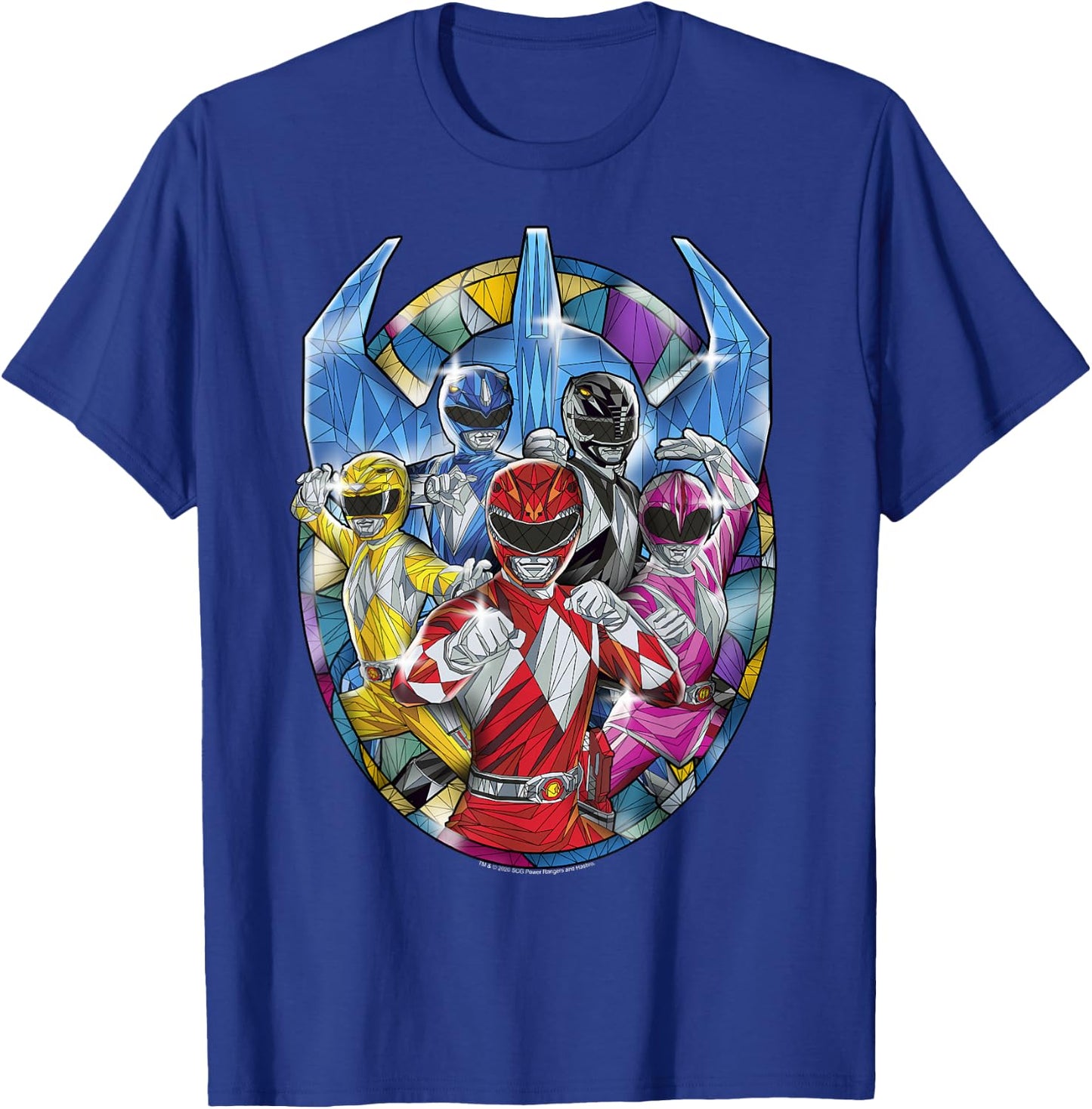 Power Rangers Stained Glass Action Pose Portrait T-Shirt - T-Shirt | Royal