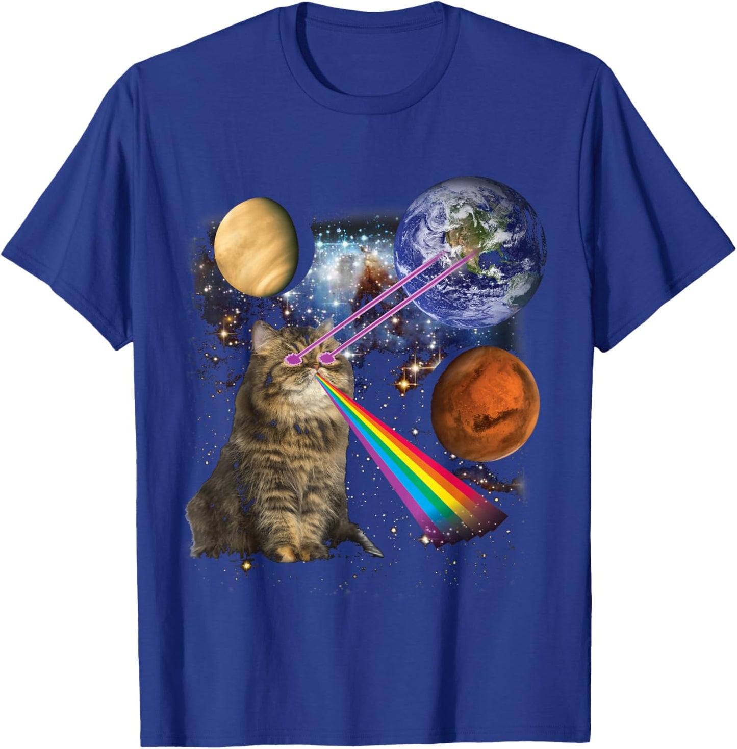 Laser Cat Rainbow Galaxy Space Design for Pet Lovers T-Shirt - T-Shirt | Royal
