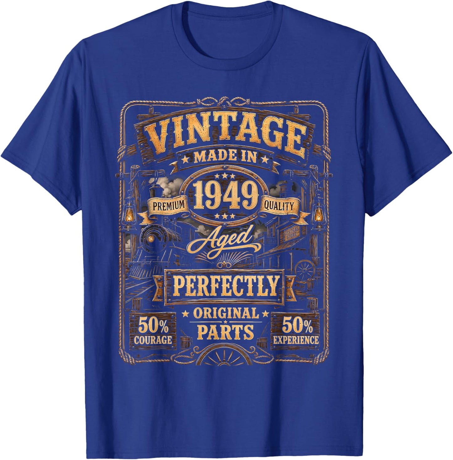 Vintage Made in 1949 Western Train Born in 1949 Birthday T-Shirt - T-Shirt | Royal