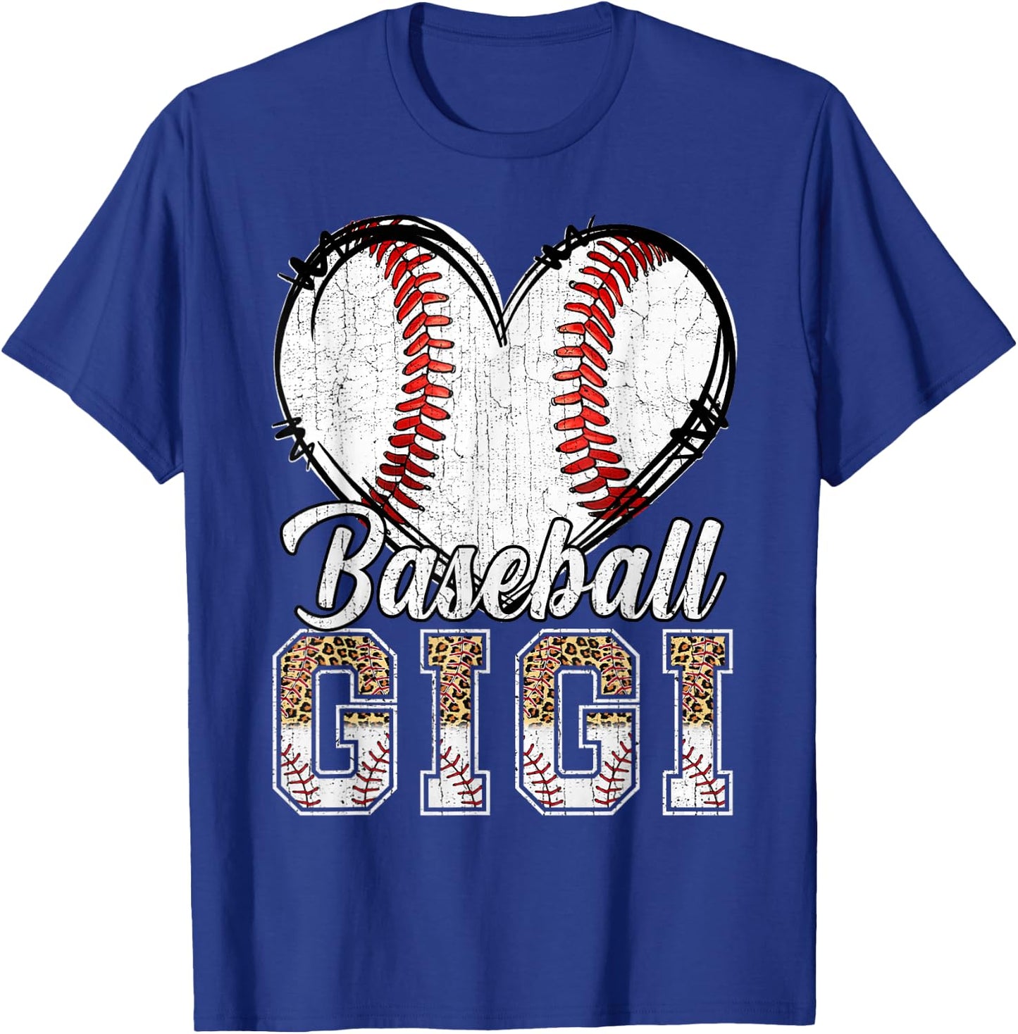 Softball Baseball Gigi Heart Leopard Print Mother's Day T-Shirt - T-Shirt | Royal