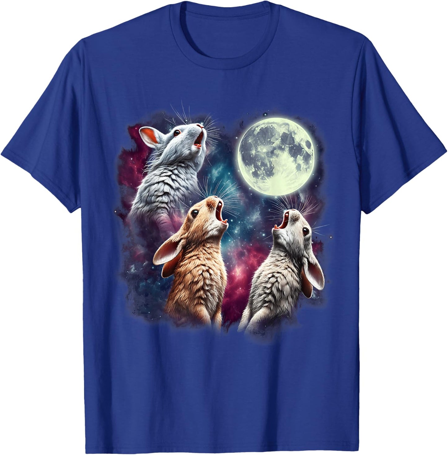 Three Rabbits Howling at Moon Funny Bunny Weird Cursed Meme T-Shirt - T-Shirt | Royal